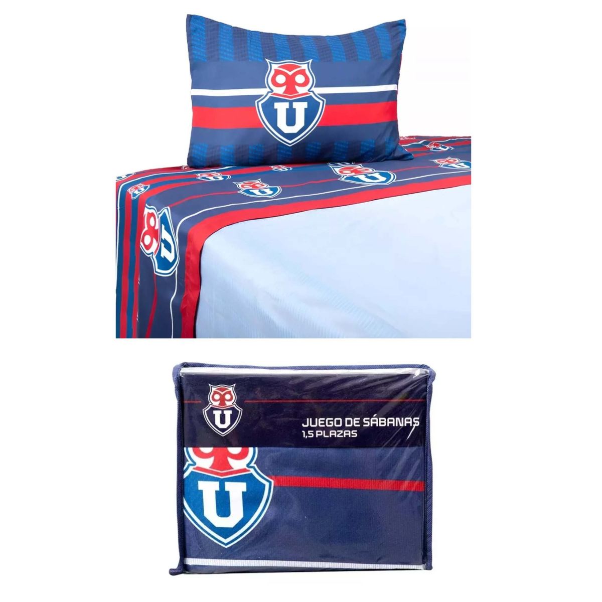 MASHINI - Sábanas 1.5  Plazas Mashini Univ. De Chile Microfibra Azul