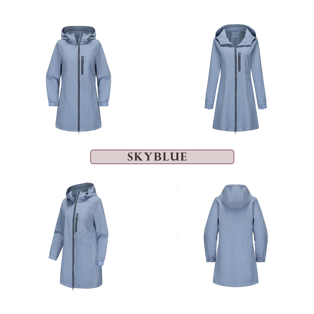 TIOZONEY - Chaqueta impermeable con capucha para mujer-Azul