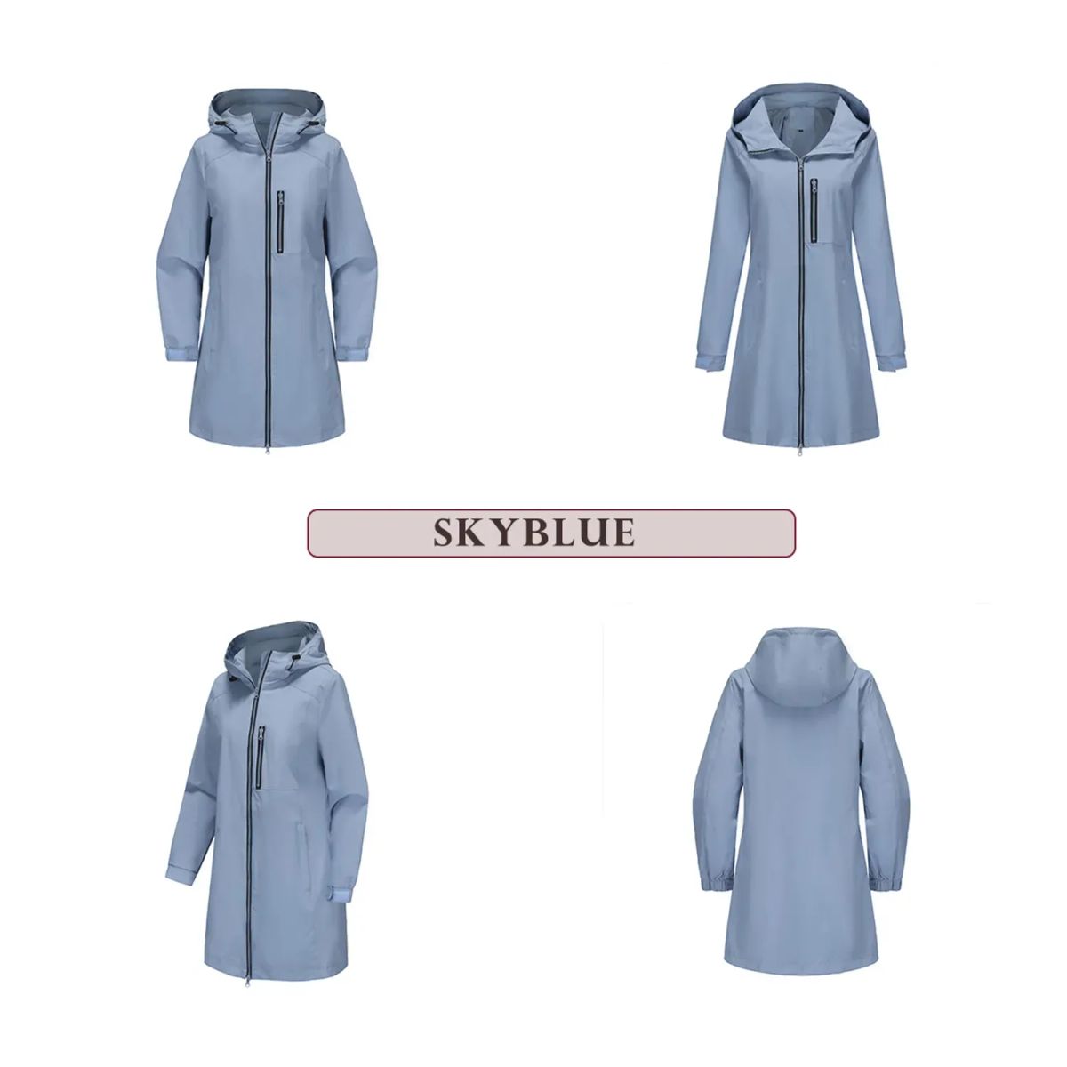 TIOZONEY - Chaqueta impermeable con capucha para mujer-Azul