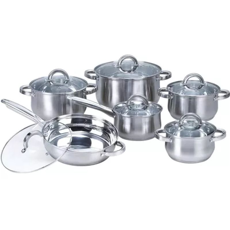 GENERICO - Set de 12 piezas de Ollas de cocina dorado acero inoxidable