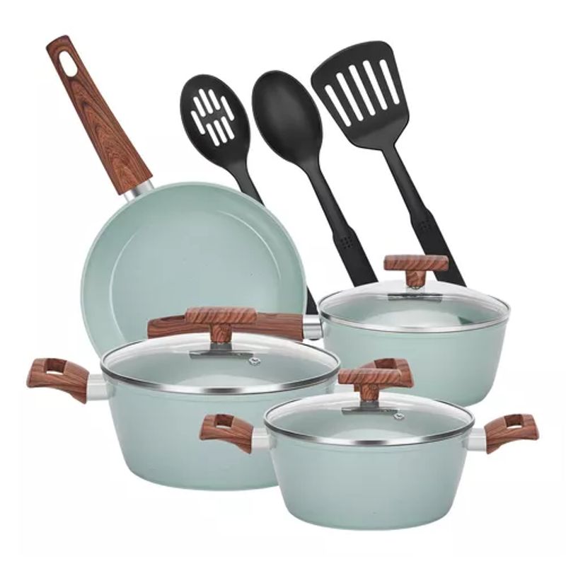 GENERICO - Ollas de cocina de 10 piezas antiadherente granito color verde claro