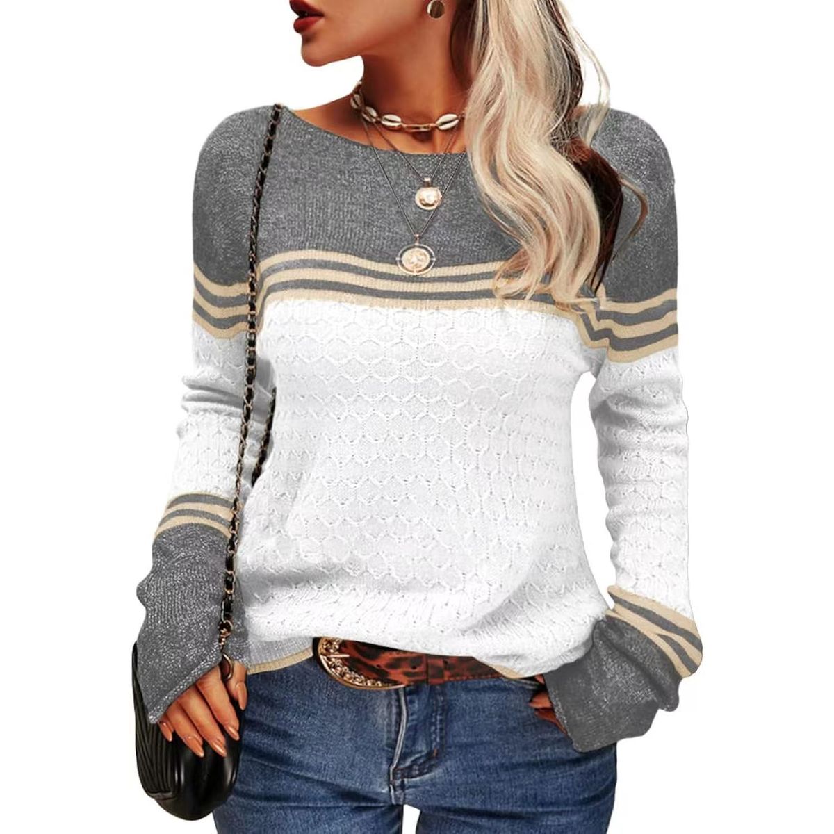 TIOZONEY - Sweater Cuello Redondo Mujer