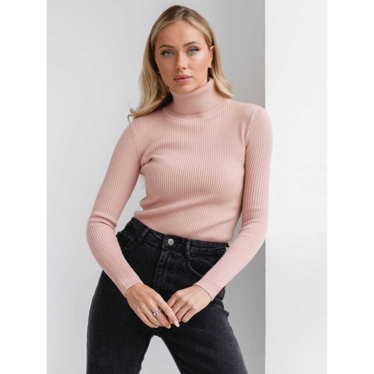 TIOZONEY - Sweater De Cuello Alto Mujer - Rosado Claro