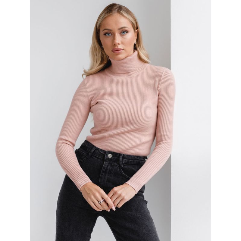 TIOZONEY - Sweater De Cuello Alto Mujer - Rosado Claro