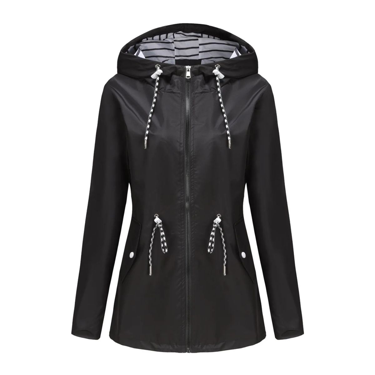 TIOZONEY - Cortavientos impermeable con gorro para mujer - Negro