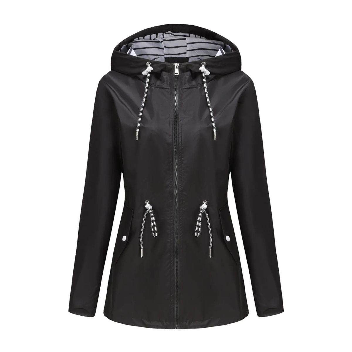 TIOZONEY - Cortavientos impermeable con gorro para mujer - Negro