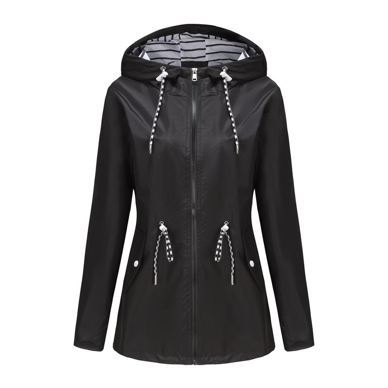 TIOZONEY - Cortavientos impermeable con gorro para mujer - Negro