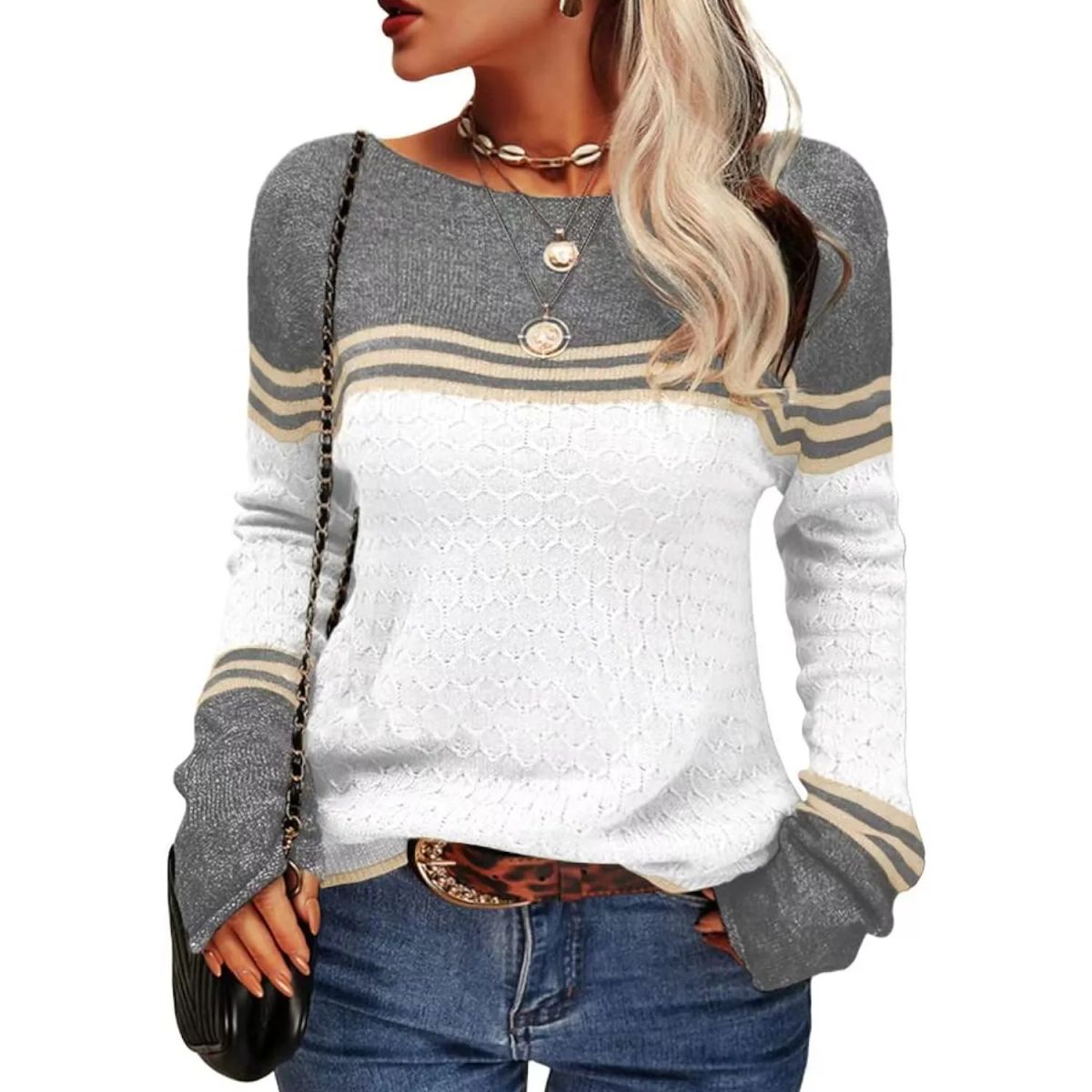TIOZONEY - Sweater Cuello Redondo Mujer