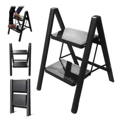 GENERICO - Escalera Plegable Ligera Acero 2 Escalones Capacidad 150kg Negro