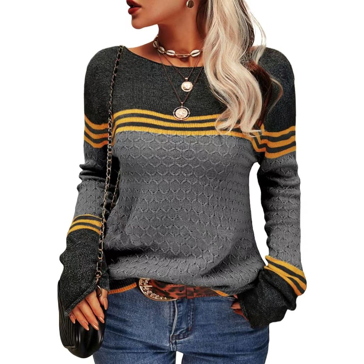 TIOZONEY - Sweater Cuello Redondo Mujer