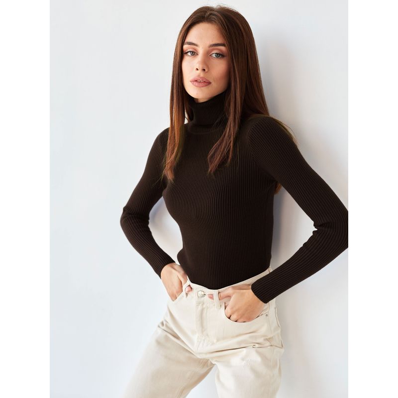 TIOZONEY - Sweater De Cuello Alto Mujer - Café Oscuro