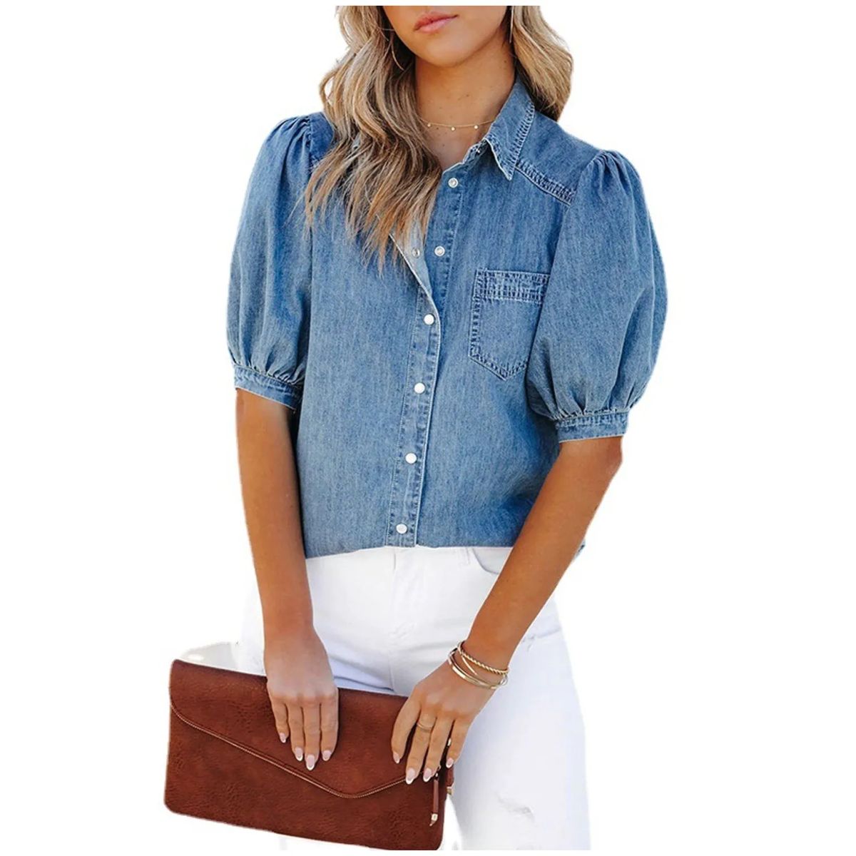 TIOZONEY - Chaqueta de Jeans Mujer -Azul