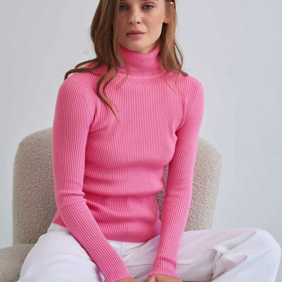 TIOZONEY - Sweater De Cuello Alto Mujer - Fucsia