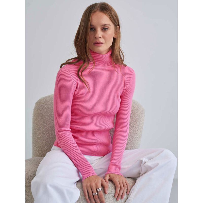 TIOZONEY - Sweater De Cuello Alto Mujer - Fucsia