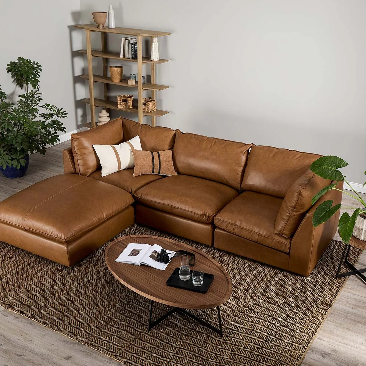 ROSEN - Sofá Modular Seattle 4 Piezas Cuero Camel