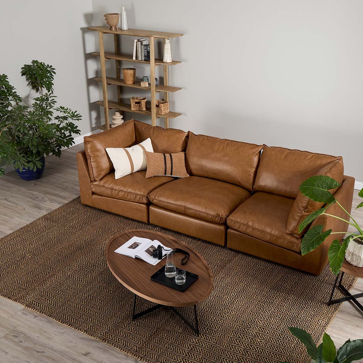 ROSEN - Sofá Modular Seattle 3 Piezas Cuero Camel