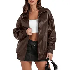 TIOZONEY - Chaqueta Larga De Cuero Suelta