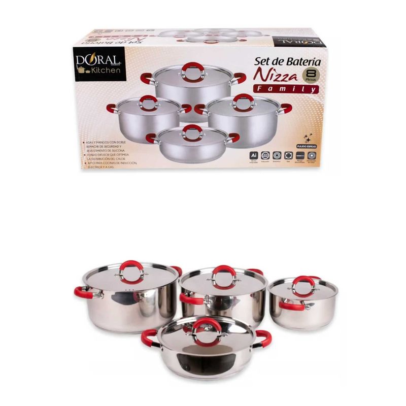 DORAL - Batería Nizza Acero Inoxidable 8 Piezas C/tapa Doral
