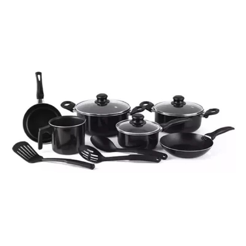 GENERICO - Ollas de cocina de 12 piezas Begônia teflón antiadherente color negro