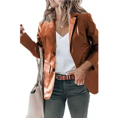 TIOZONEY - Chaqueta de piel larga suelta con solapa