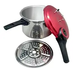 GENERICO - Olla a presión de aluminio Keep 6000 ml 3 válvulas color plateadorojo