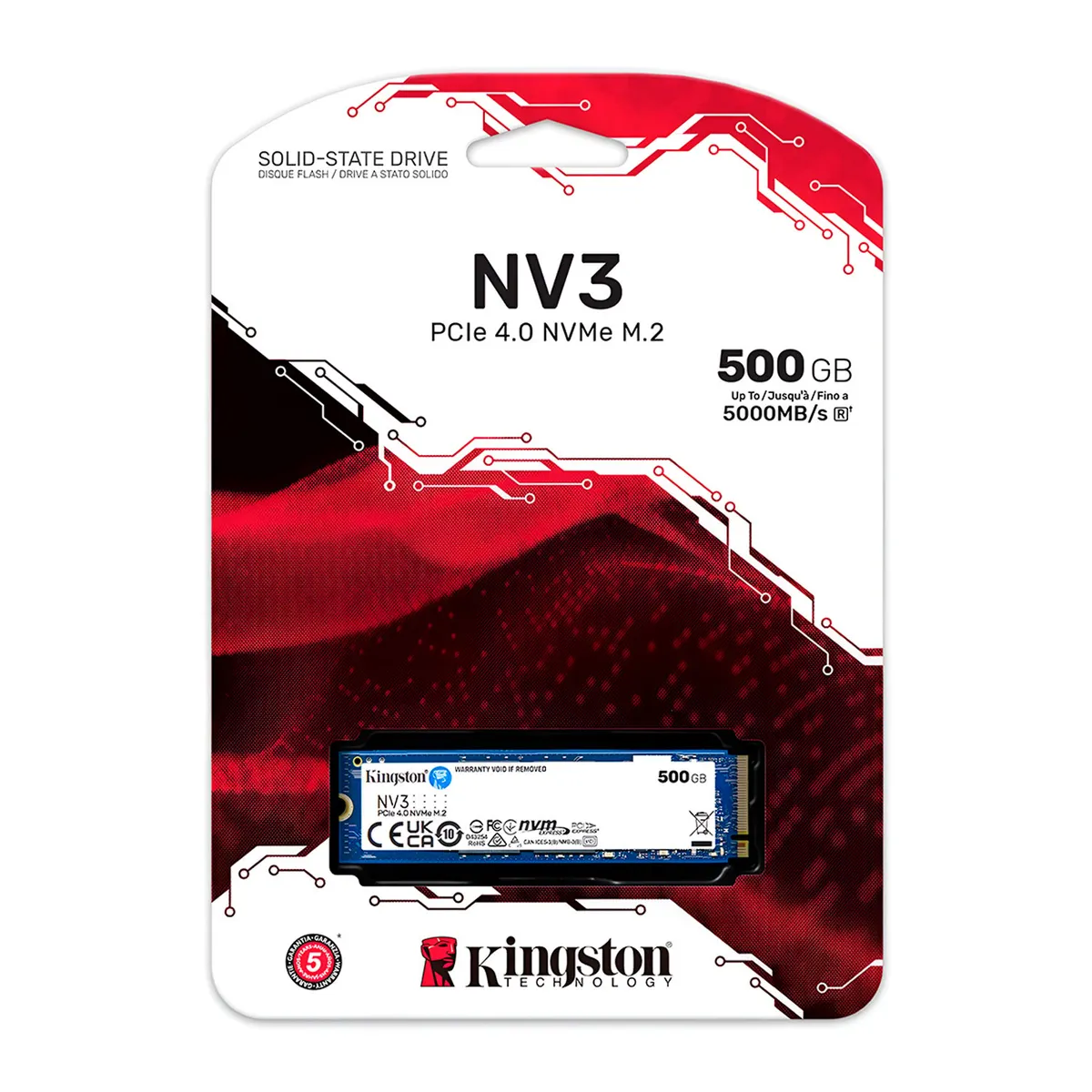 KINGSTON - Disco Solido SSD Interno Kingston NV3 500GB M.2 PCIe4.0 NVMe