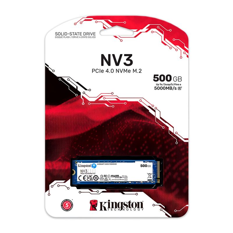 KINGSTON - Disco Solido SSD Interno Kingston NV3 500GB M.2 PCIe4.0 NVMe