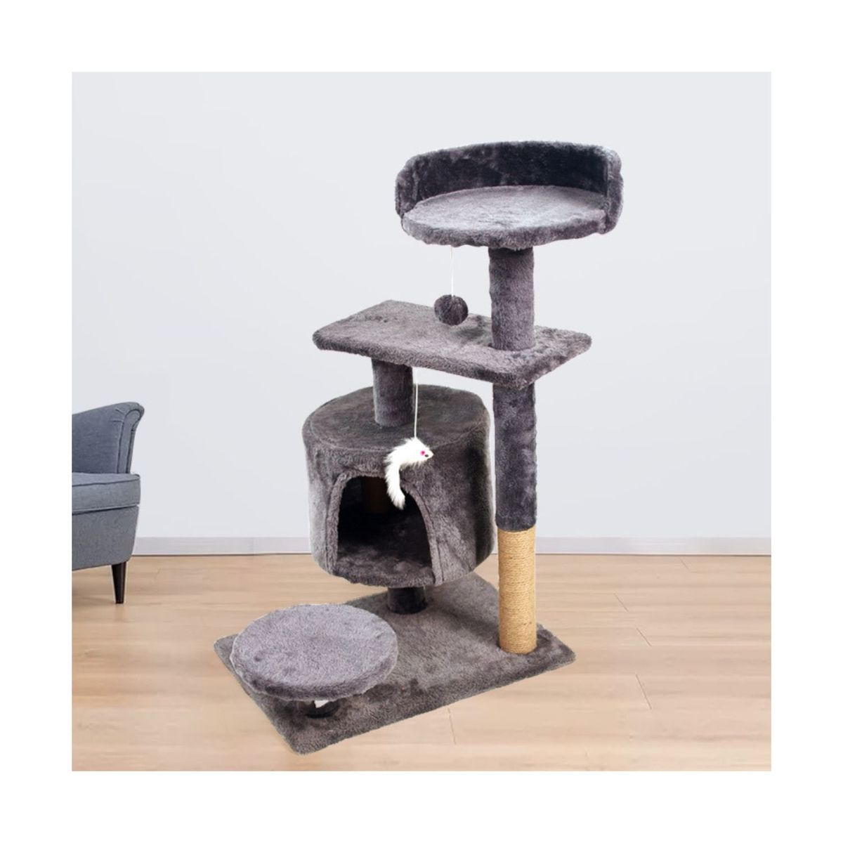 BABYLUNA - Rascador Gimnasio Para Gatos Con Juguetes Gris