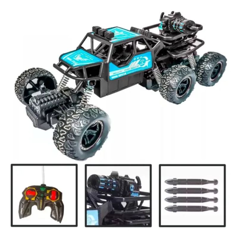 GENERICO - Auto A Control Remoto 6 Ruedas 4x4 Con Cañon Lanzador Azul