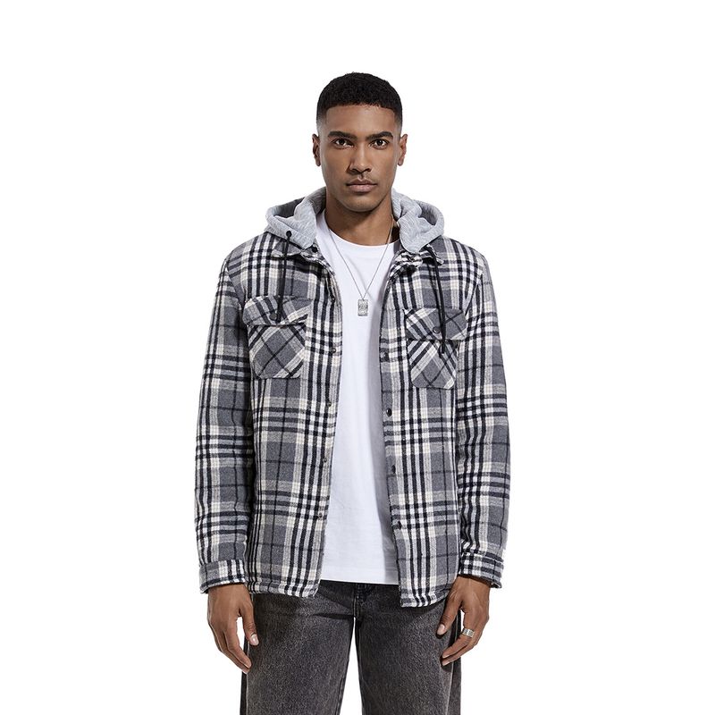 TIOZONEY - Chaqueta a cuadros con gorro para hombre - Gris
