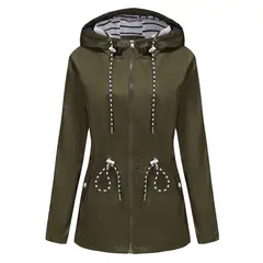 TIOZONEY - Cortavientos impermeable con gorro para mujer - Verde