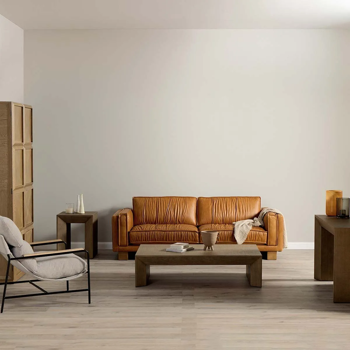 ROSEN - Sofá Turin 3,5 Cuerpos Cuero Caramelo