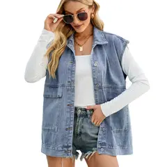 TIOZONEY - Chaqueta Jeans sin mangas Mujer