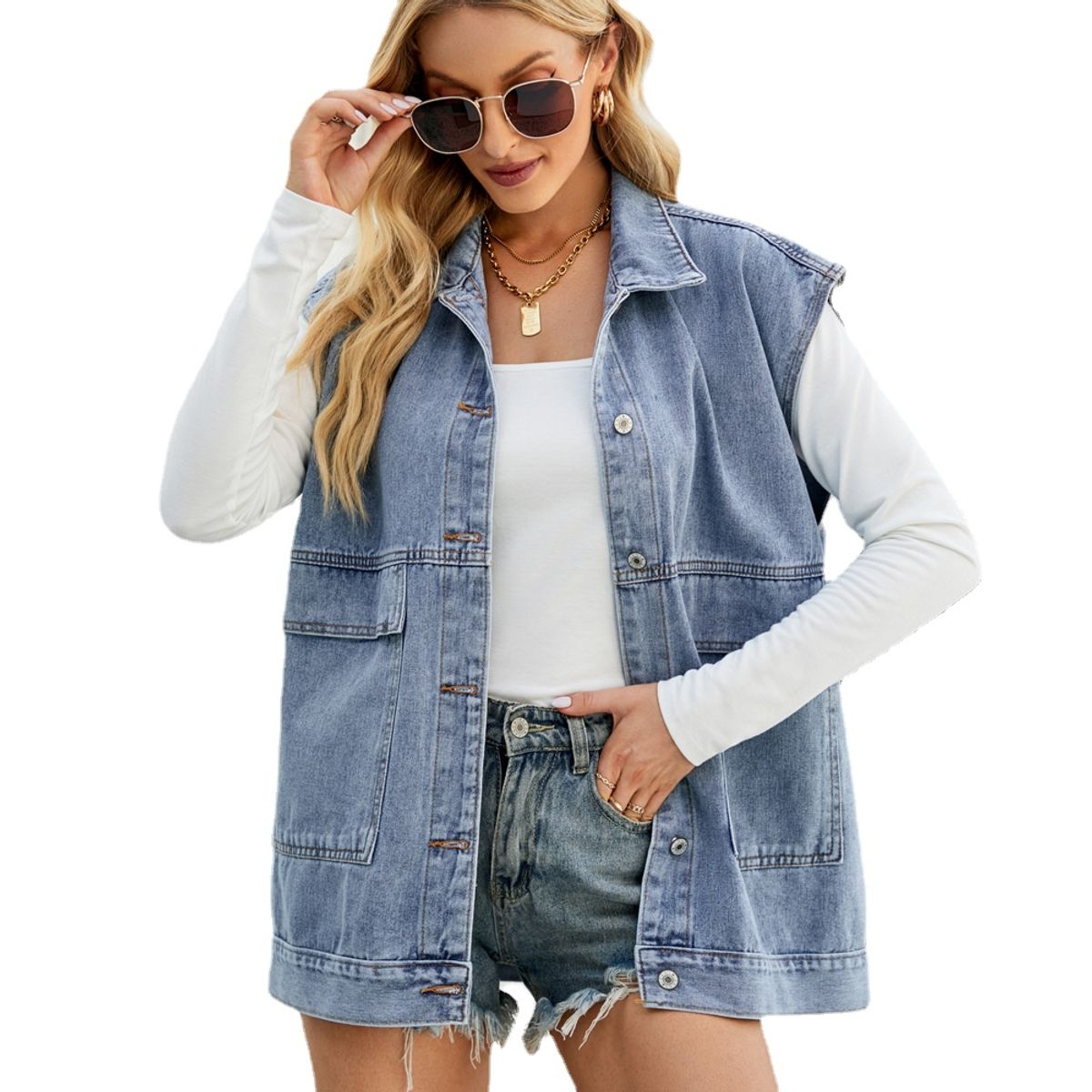 TIOZONEY - Chaqueta Jeans sin mangas Mujer