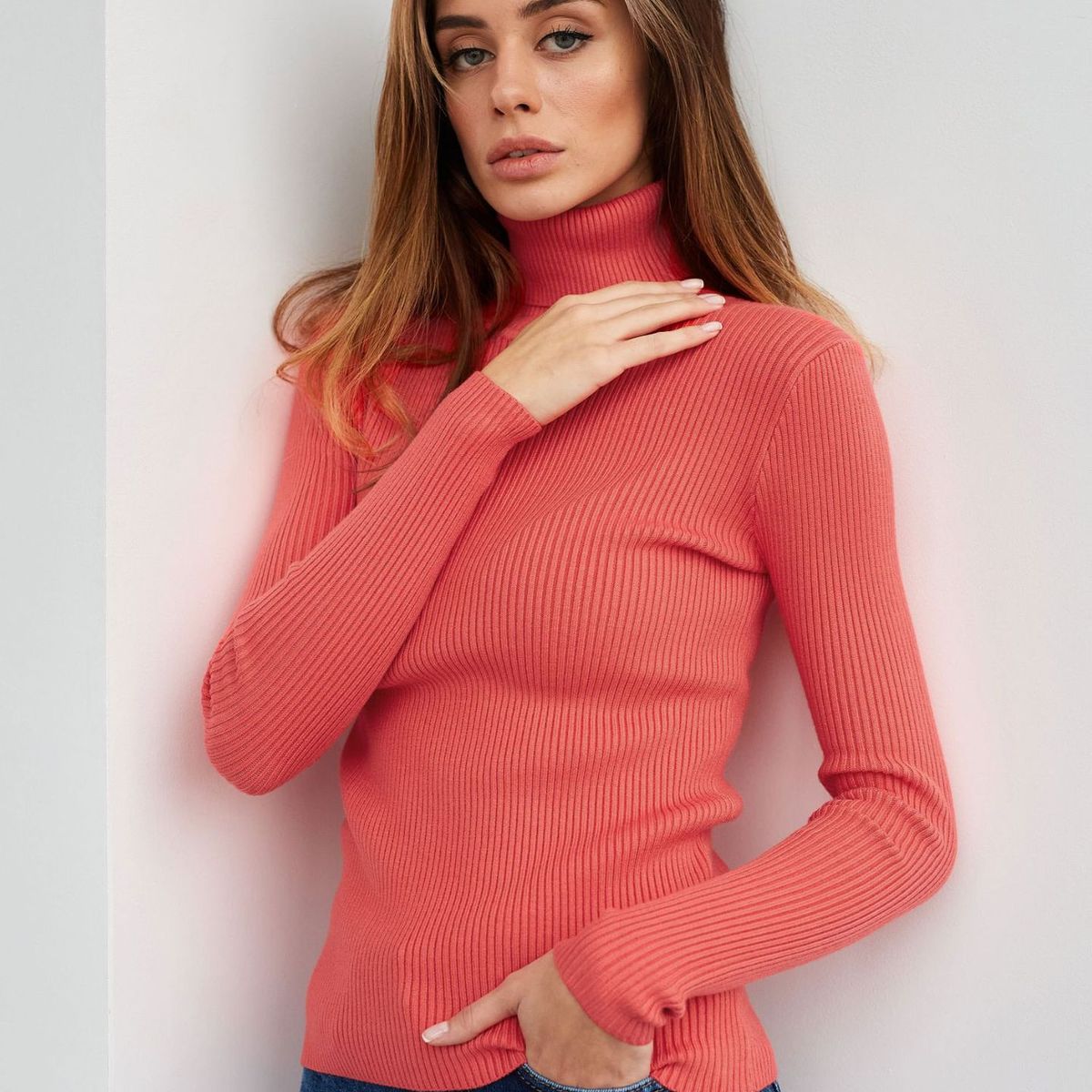 TIOZONEY - Sweater De Cuello Alto Mujer - Rosado
