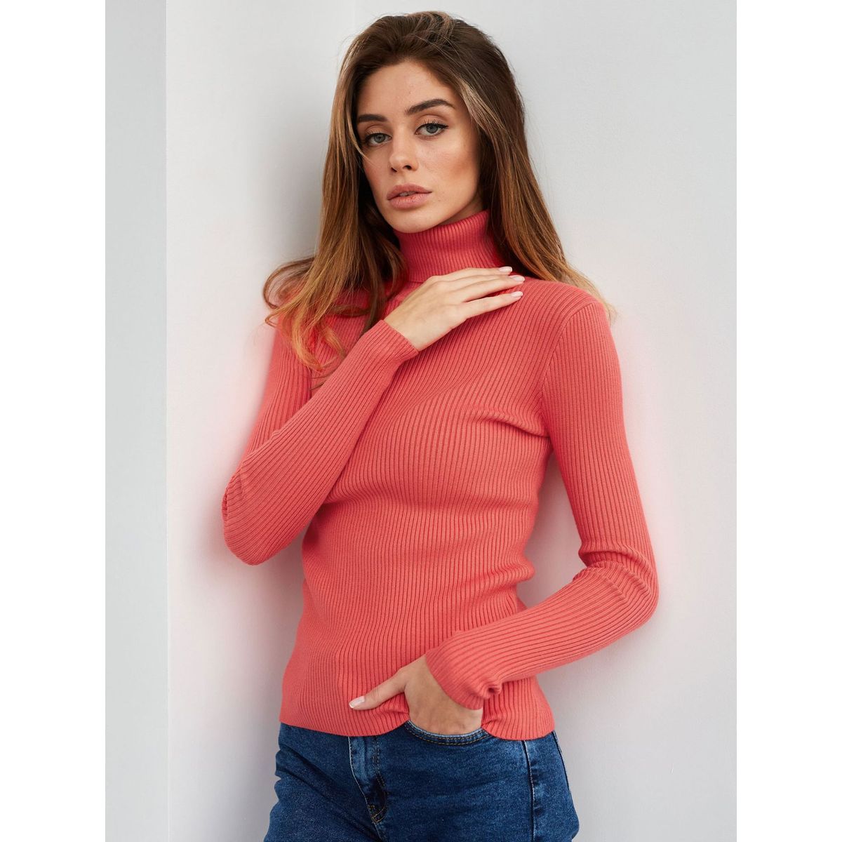TIOZONEY - Sweater De Cuello Alto Mujer - Rosado