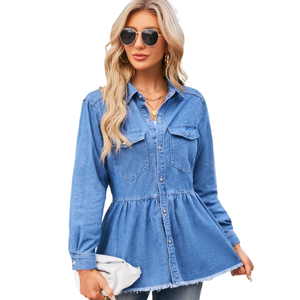 TIOZONEY - Chaqueta de Jeans Mujer -Azul