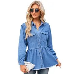 TIOZONEY - Chaqueta de Jeans Mujer -Azul