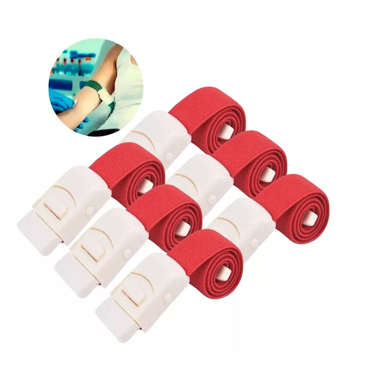 GENERICO - Torniquete Ligadura Elastico Hebilla Medicas Rojo 6 Unidades