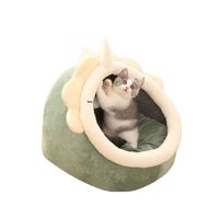 Casa Cama Suave para Gatos con Juguete Colgante Verde