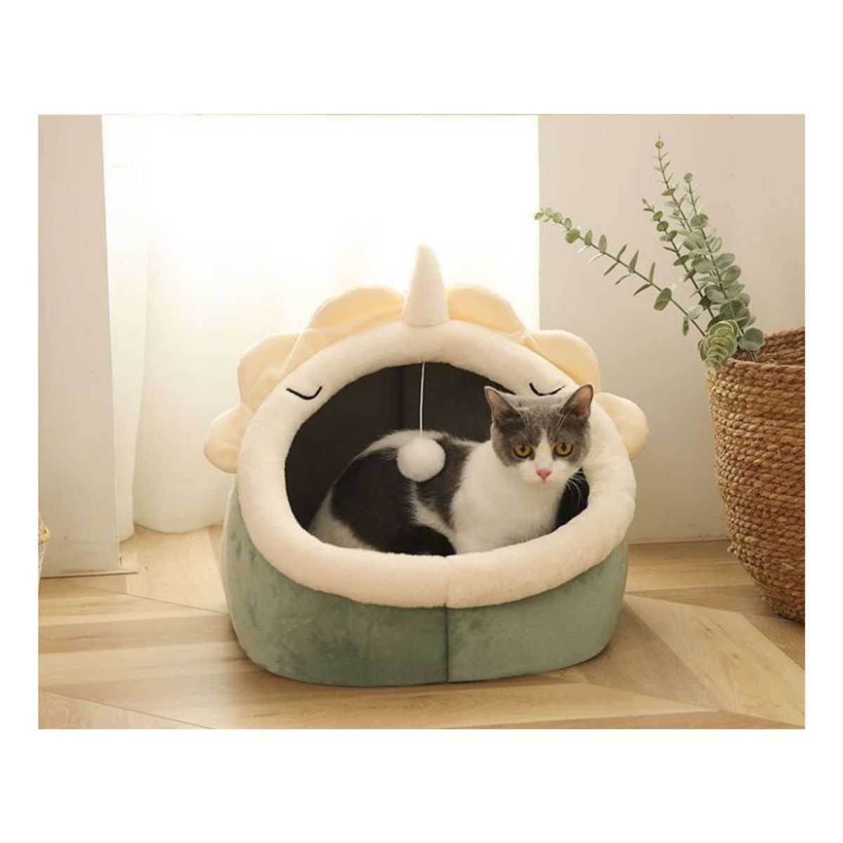 BABYLUNA - Casa Cama Suave para Gatos con Juguete Colgante Verde