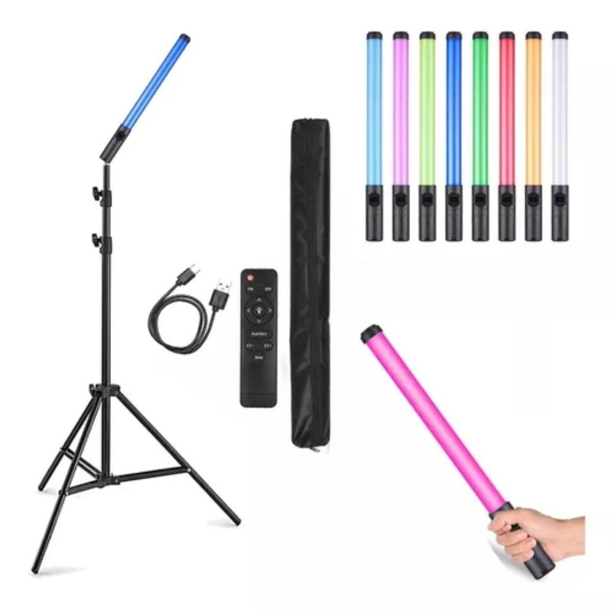 GENERICO - Tubo Rgb Con Luz Led Fiestas Con Control Remoto Y Tripode De 210CM