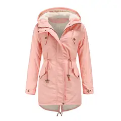 TIOZONEY - Abrigo chiporro con gorro para mujer - Rosado