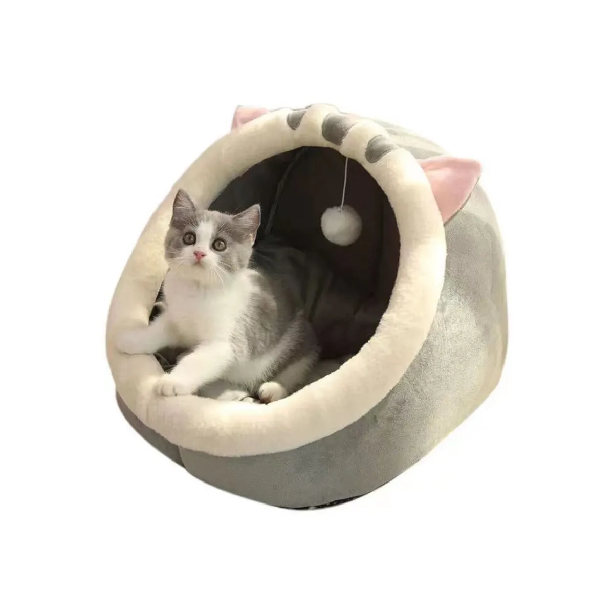 BABYLUNA - Casa Cama Suave para Gatos con Juguete Colgante Gris