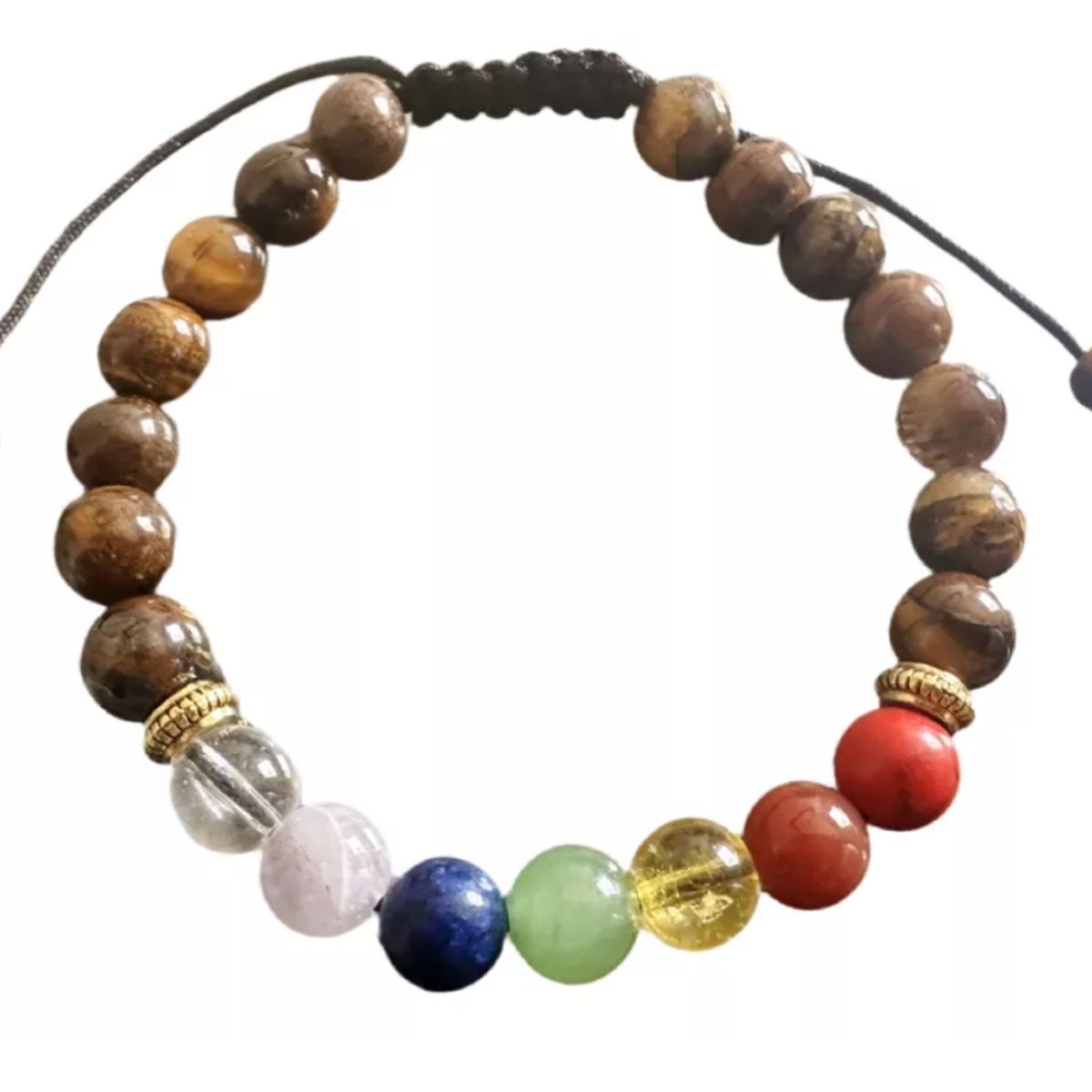 GENERICO - Pulsera Piedras Con 7 Chakras Hilo Negro Ajustable Unisex