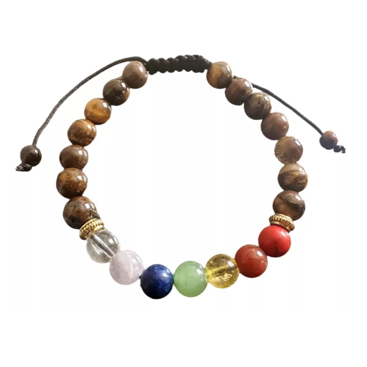 GENERICO - Pulsera Piedras Con 7 Chakras Hilo Negro Ajustable Unisex