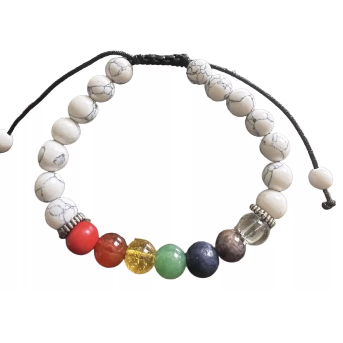 GENERICO - Pulsera Piedras Con 7 Chakras Hilo Negro Ajustable Unisex