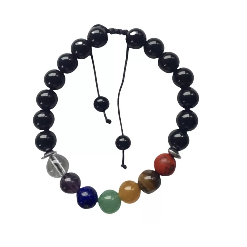 GENERICO - Pulsera Piedras Con 7 Chakras Hilo Negro Ajustable Unisex
