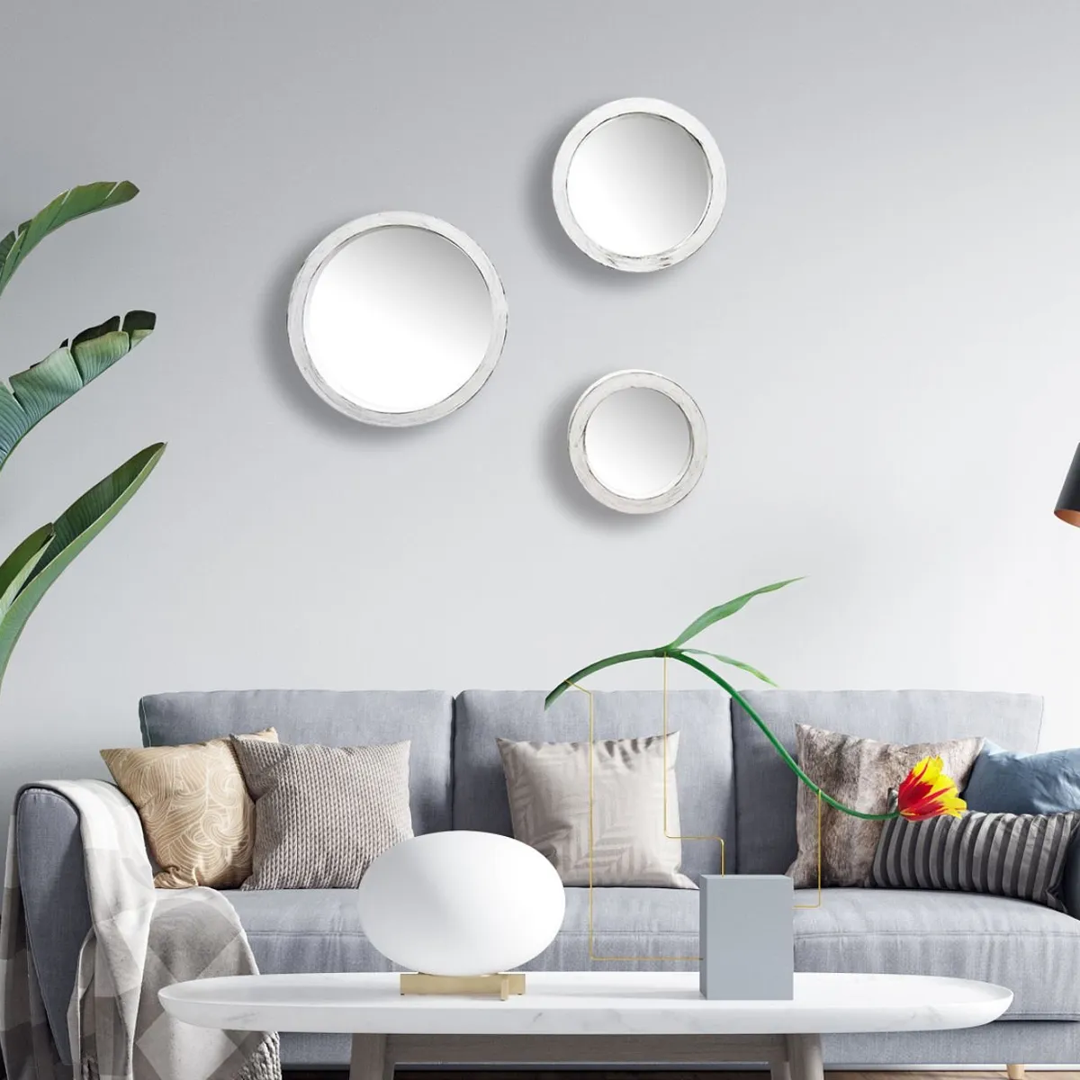 RONDA - Set 3 espejos Redondo Blanco 29x29 cm