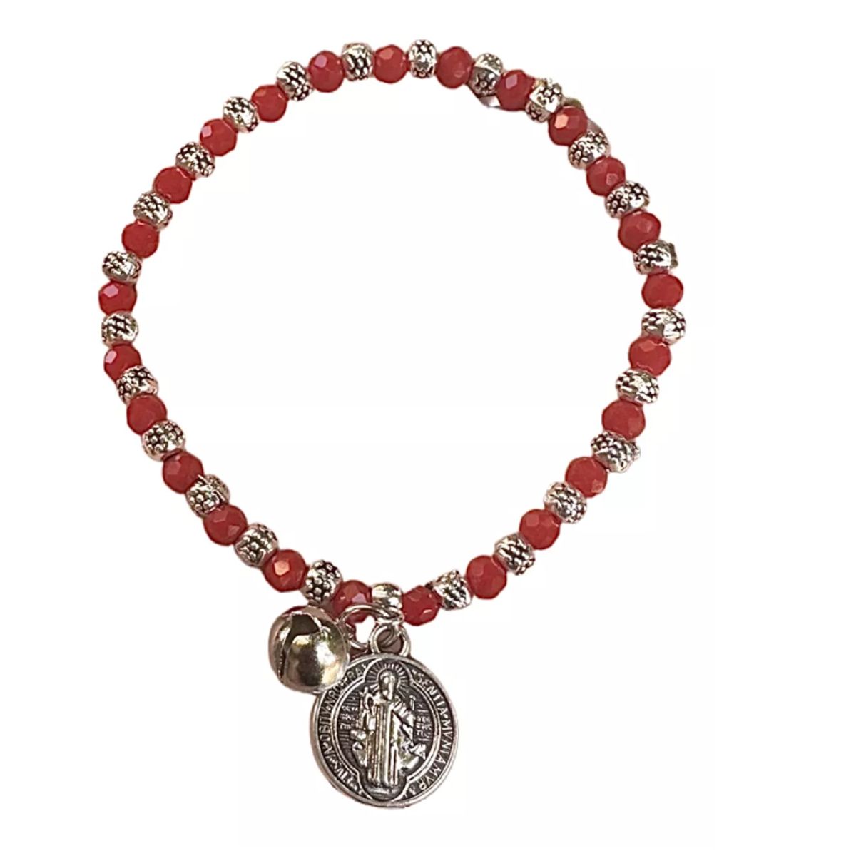GENERICO - Pulsera San Benito Dos Caras Cristales Rojos Protección